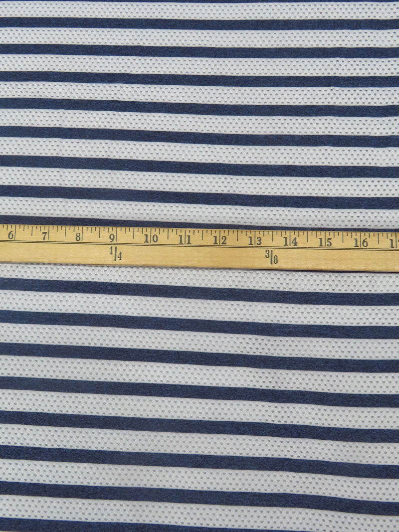White/Dark Blue/Queen Blue Polyester/Cotton Eyelet Horizontal Stripe Weave Knit 50W
