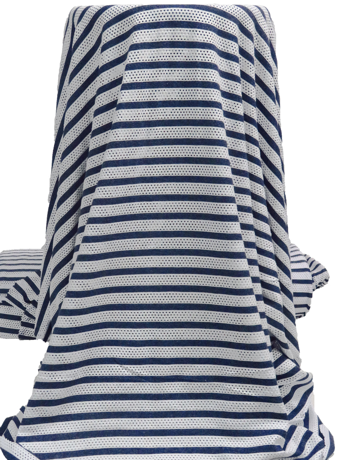 White/Dark Blue/Queen Blue Polyester/Cotton Eyelet Horizontal Stripe Weave Knit 50W