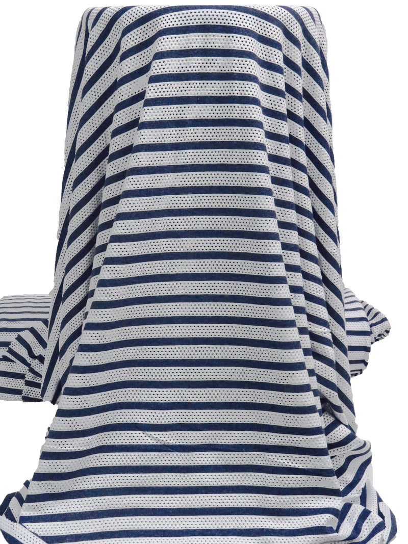 White/Dark Blue/Queen Blue Polyester/Cotton Eyelet Horizontal Stripe Weave Knit 50W