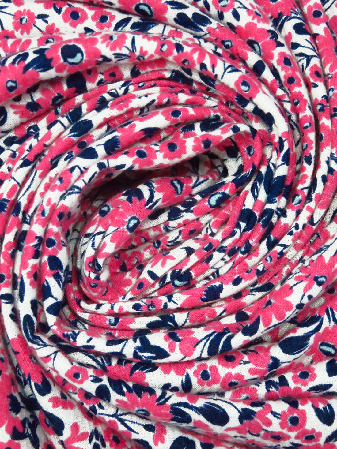 Dark Pink/White/Midnight Navy 100% Polyester Floral Print Crinkle Weave Knit 59W