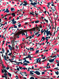 Dark Pink/White/Midnight Navy 100% Polyester Floral Print Crinkle Weave Knit 59W