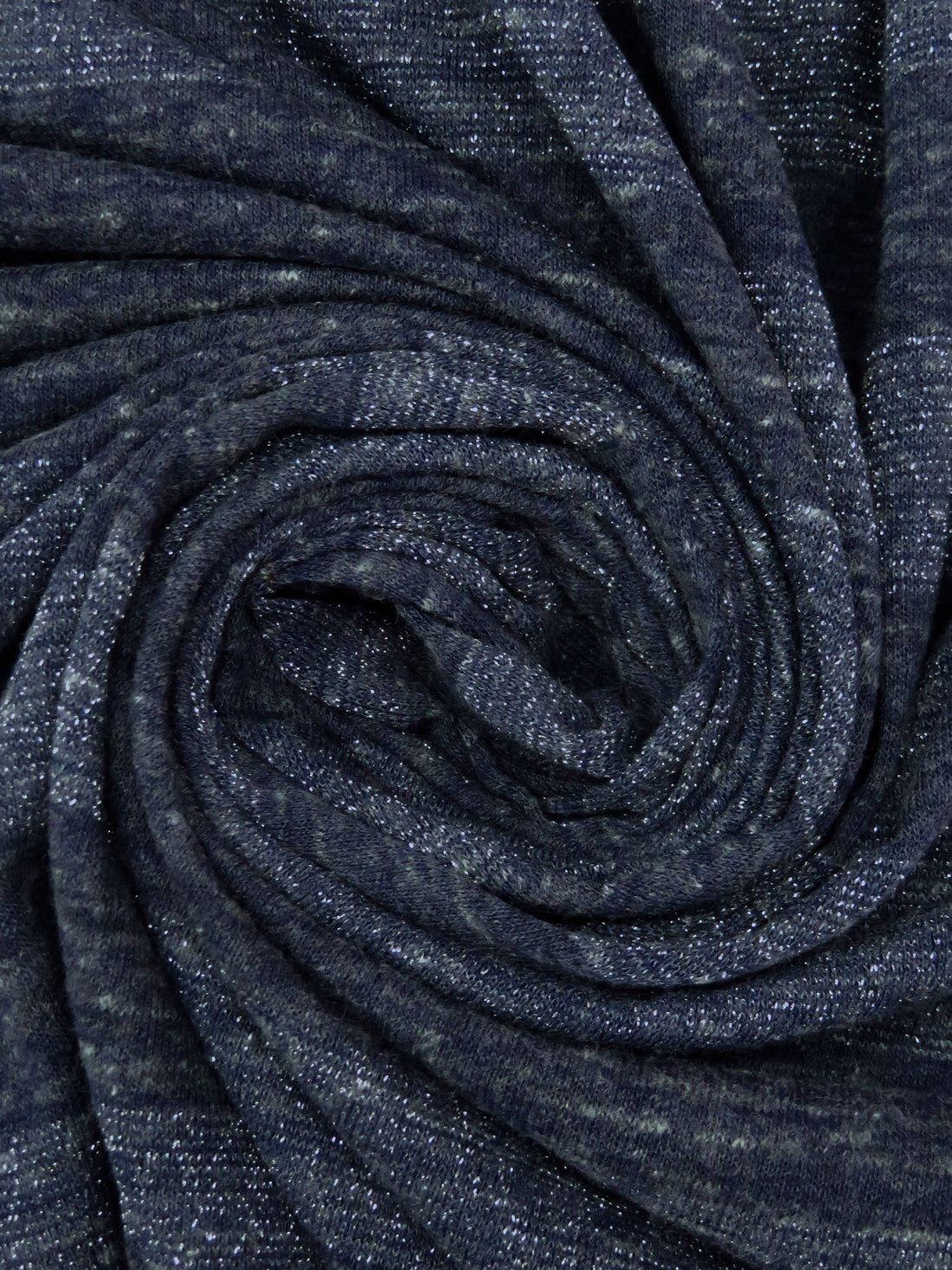 Dark Navy/Silver Cotton/Polyester/Metallic Heathered Horizontal Stripe Weave Jersey Knit 52W