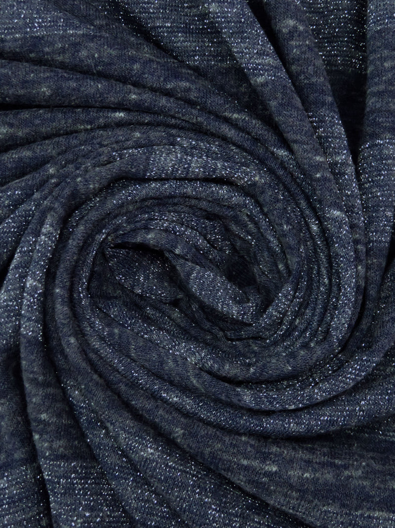 Dark Navy/Silver Cotton/Polyester/Metallic Heathered Horizontal Stripe Weave Jersey Knit 52W