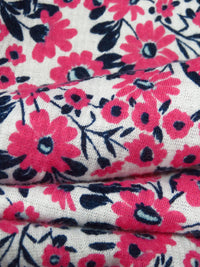 Dark Pink/White/Midnight Navy 100% Polyester Floral Print Crinkle Weave Knit 59W