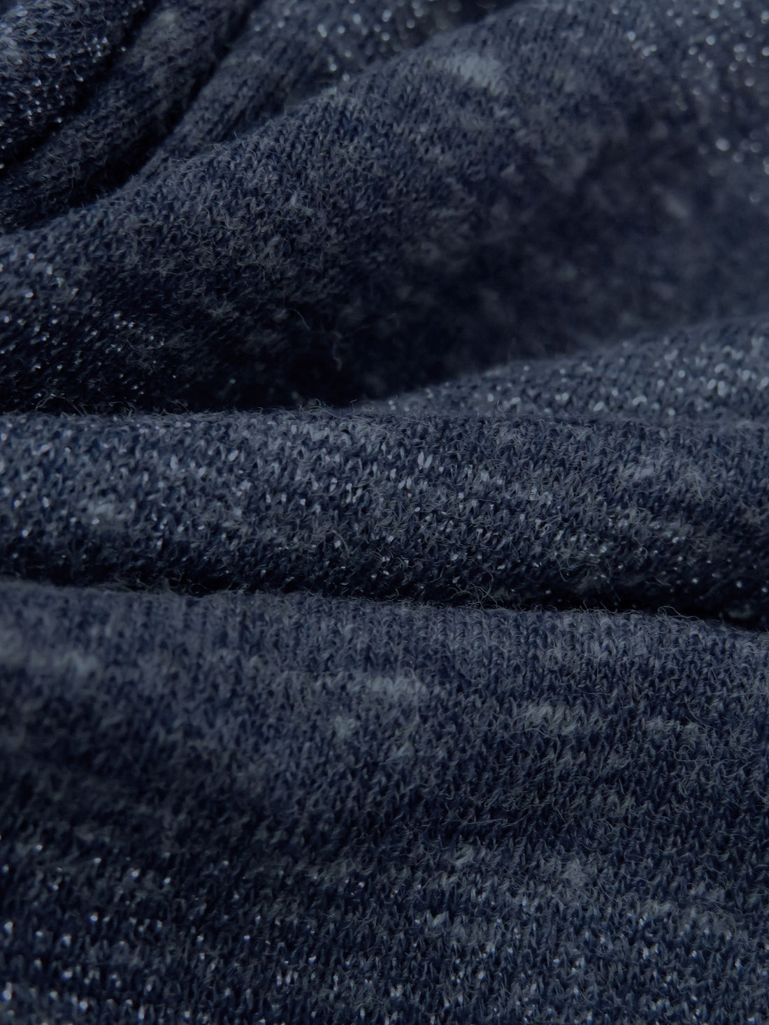 Dark Navy/Silver Cotton/Polyester/Metallic Heathered Horizontal Stripe Weave Jersey Knit 52W