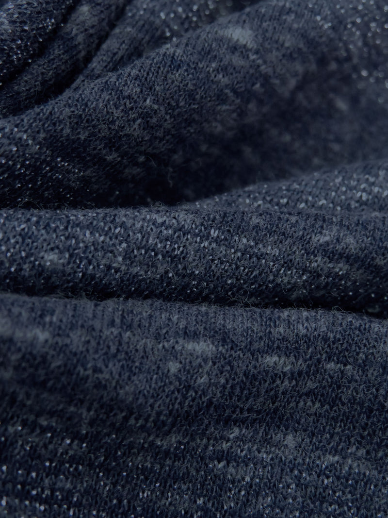 Dark Navy/Silver Cotton/Polyester/Metallic Heathered Horizontal Stripe Weave Jersey Knit 52W