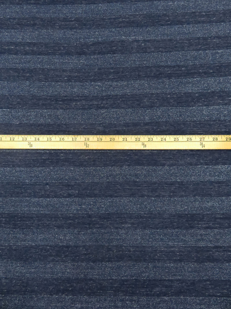 Dark Navy/Silver Cotton/Polyester/Metallic Heathered Horizontal Stripe Weave Jersey Knit 52W