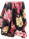 Black/Rose Red/Pale Butter Yellow/Multi Polyester/Lycra Large Floral Print Stretch Satin 58W