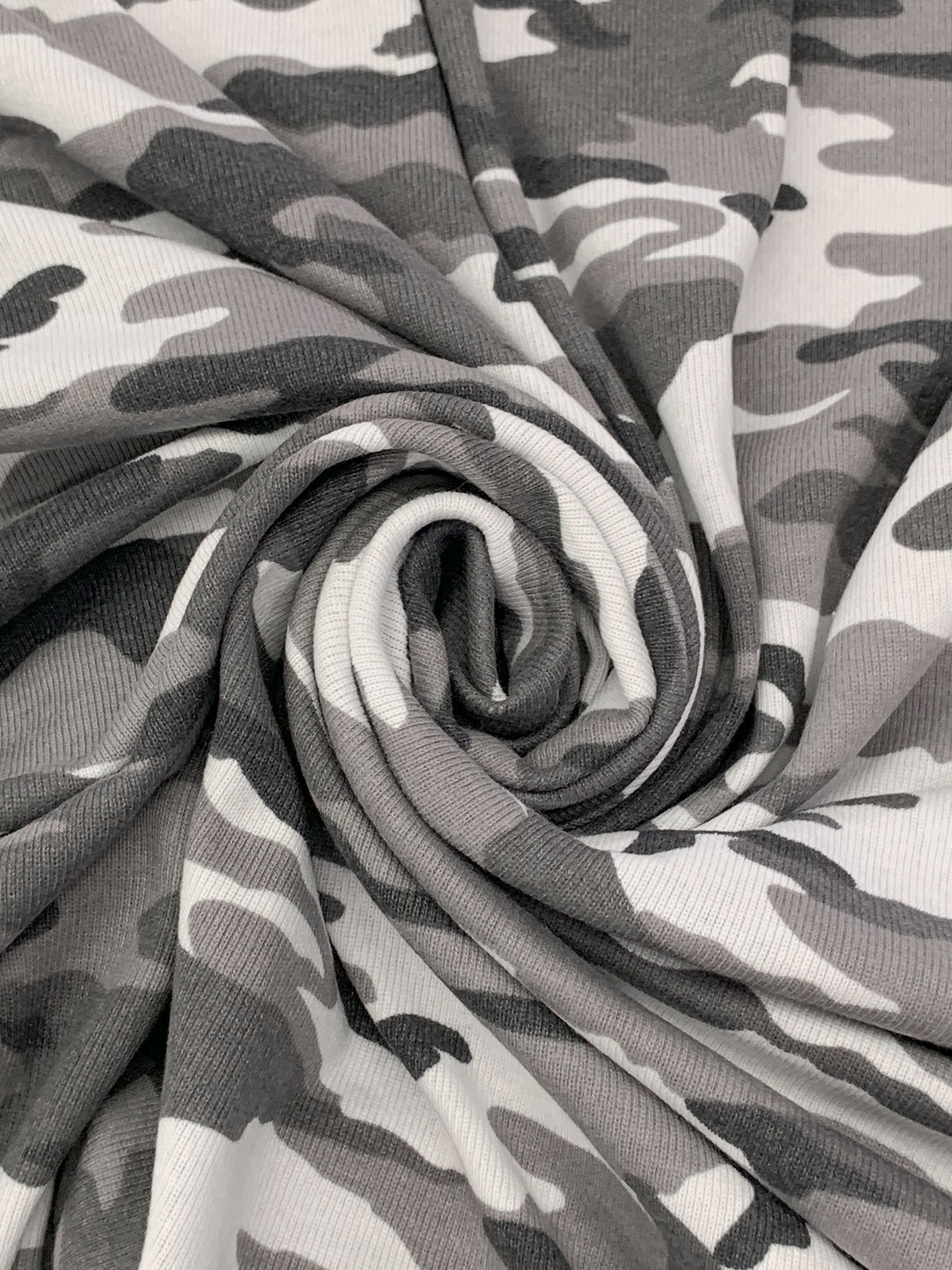 Storm Gray/White/Stone 100% Cotton Camouflage Print Rib Knit 52W