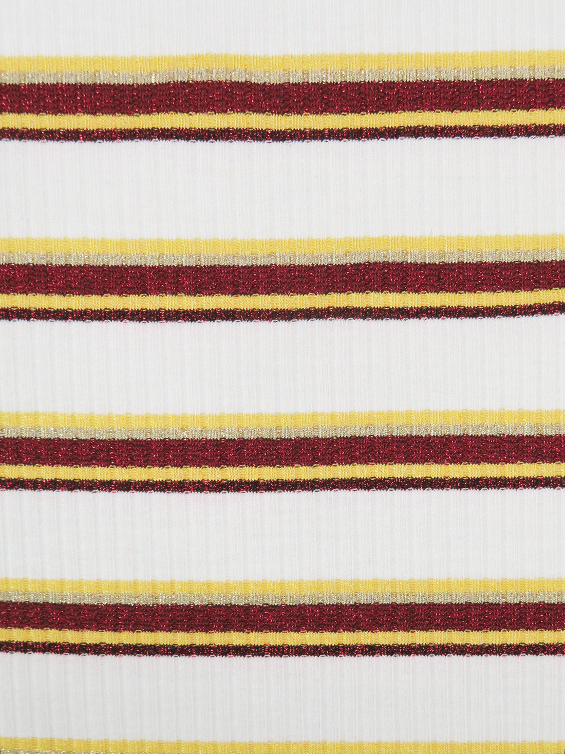 White/Barn Red/Lemon/Gold Rayon/Polyester/Metallic/Lycra Horizontal Stripe Weave Rib Knit 54W