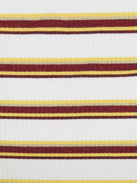 White/Barn Red/Lemon/Gold Rayon/Polyester/Metallic/Lycra Horizontal Stripe Weave Rib Knit 54W