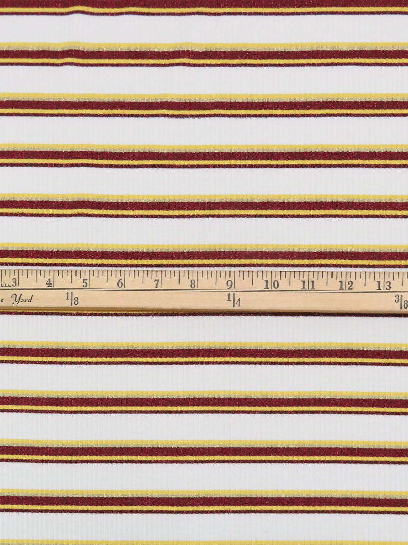 White/Barn Red/Lemon/Gold Rayon/Polyester/Metallic/Lycra Horizontal Stripe Weave Rib Knit 54W