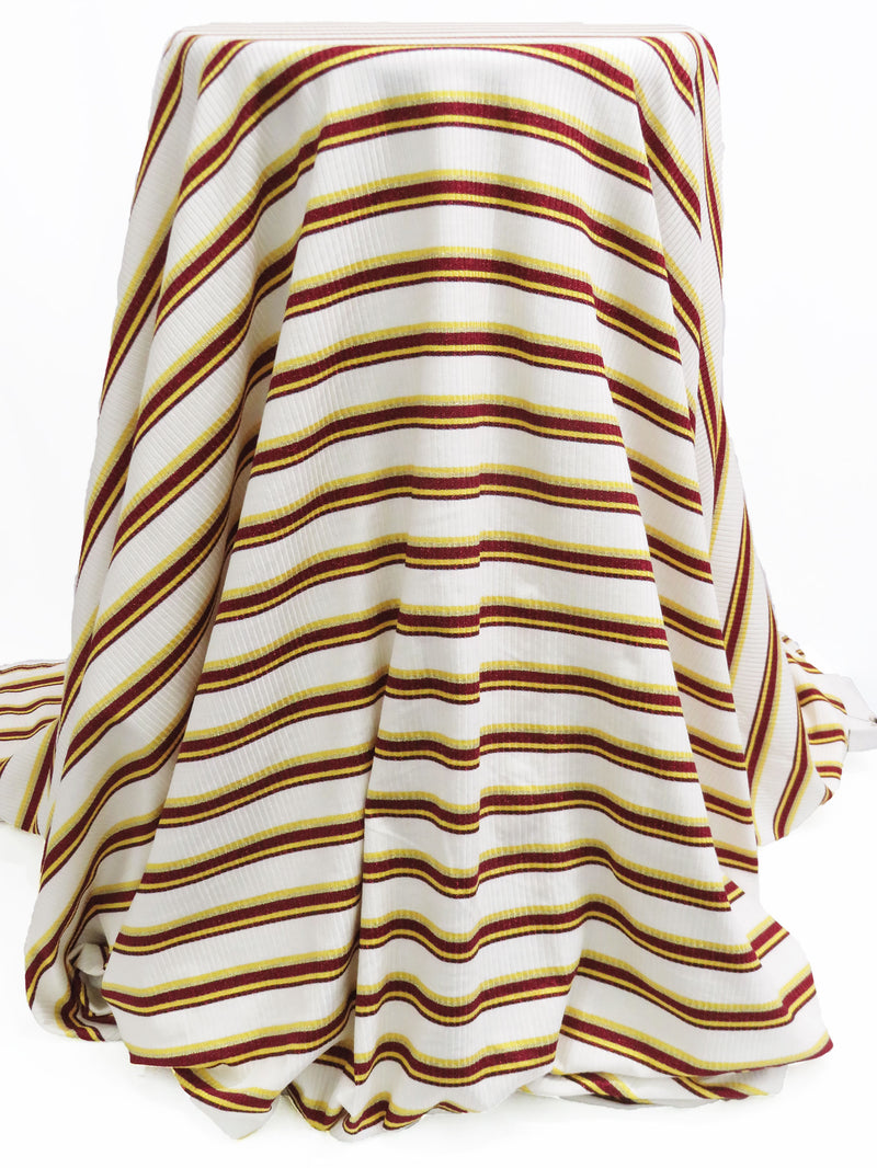 White/Barn Red/Lemon/Gold Rayon/Polyester/Metallic/Lycra Horizontal Stripe Weave Rib Knit 54W