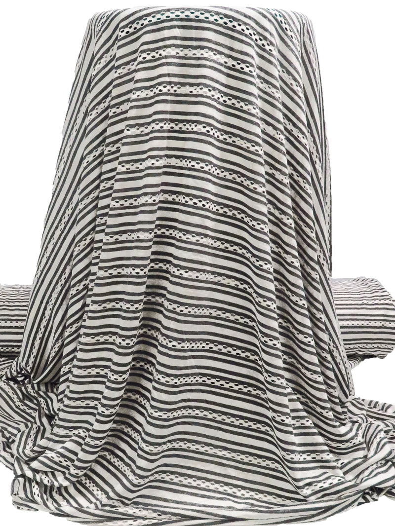 Shadow Gray/Off-White 100% Rayon Horizontal Stripe Eyelet Knit 70W