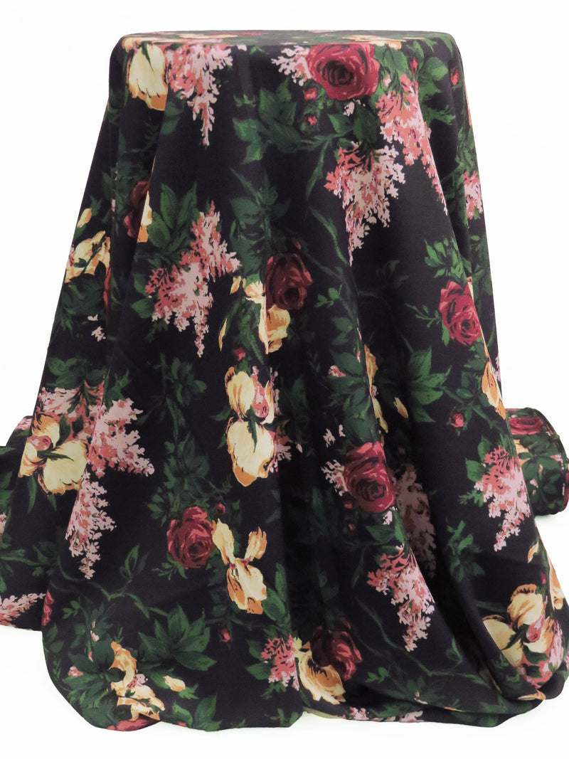 Deep Emerald/Cool Muted Black/Cherry Pink/Multi 100% Polyester Floral Print Crepe Blouse Weight Woven 58W