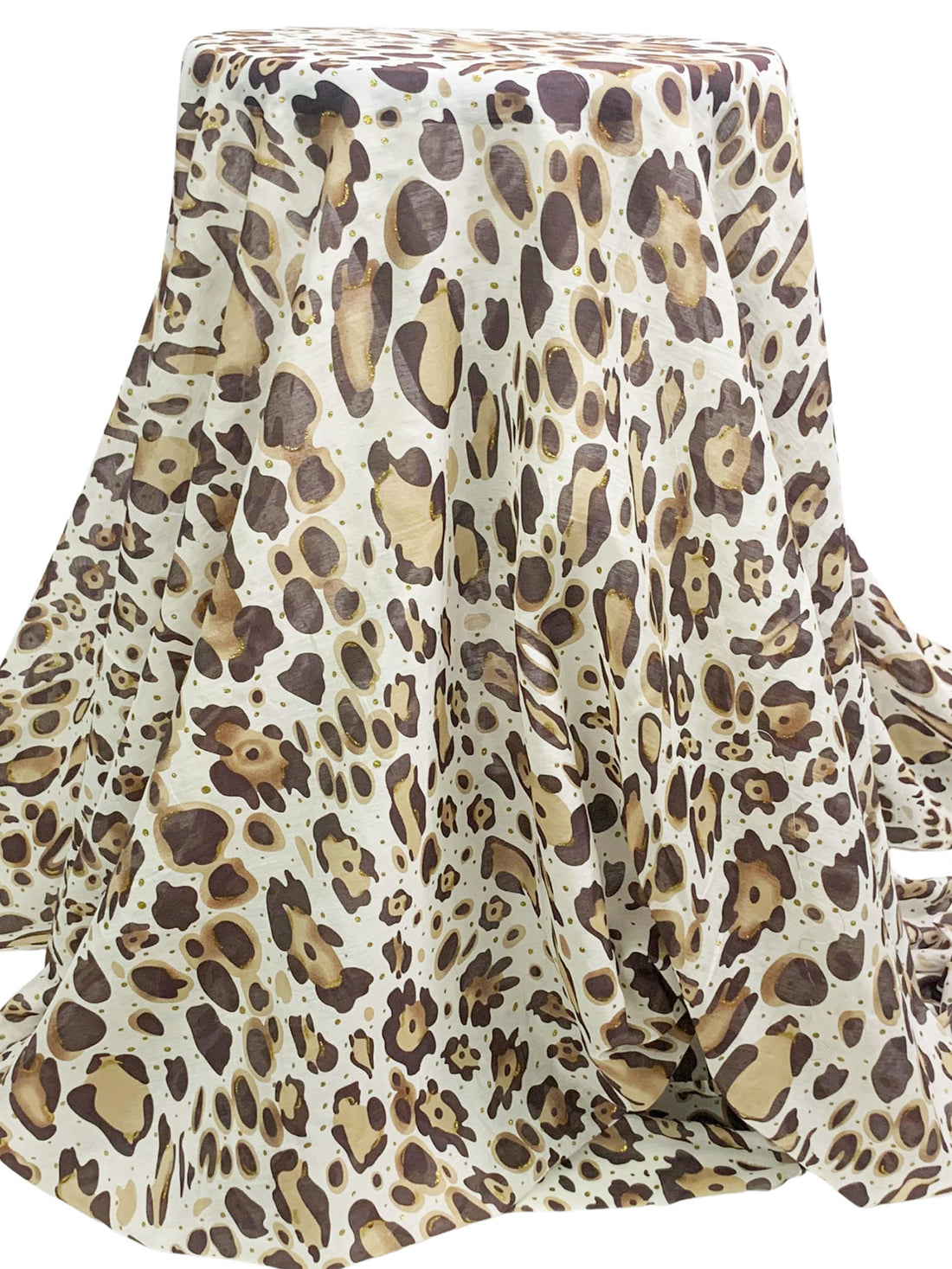 Tan/White/Gold/Black Cotton/Silk Animal Glitter Accent Print Voile 54W