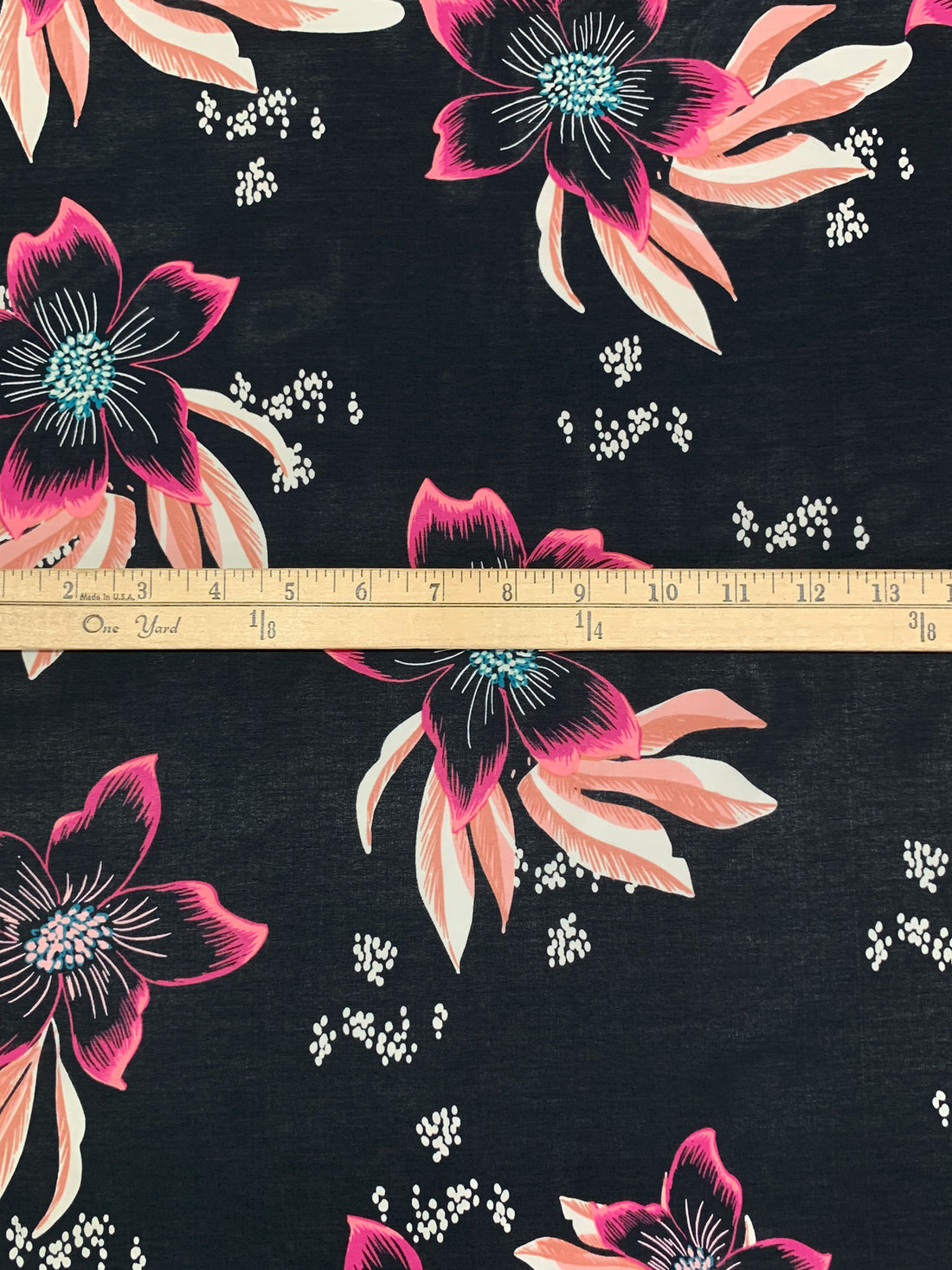 Black/French Rose/Salmon Cotton/Silk Floral Print Voile 55W