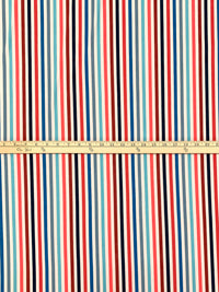 Deep Navy/Fiery Rose/Off-White/Multi Polyester/Lycra Vertical Stripe Print Double Brushed Knit 58W