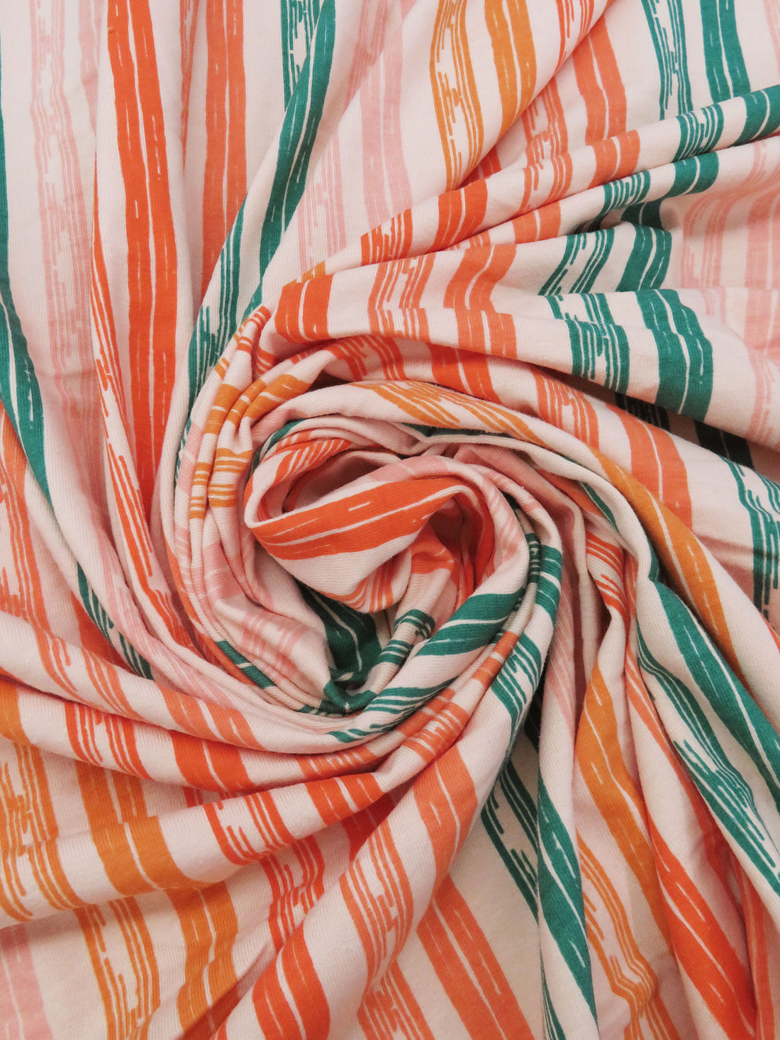 Peach/Apricot/Jungle Green/Multi Cotton/Lycra Sketchy Vertical Stripe Print Jersey Knit 60W