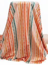 Peach/Apricot/Jungle Green/Multi Cotton/Lycra Sketchy Vertical Stripe Print Jersey Knit 60W