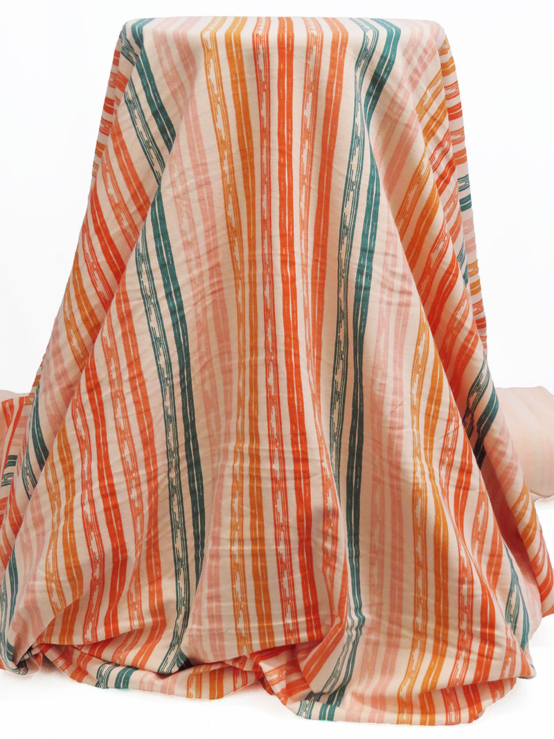 Peach/Apricot/Jungle Green/Multi Cotton/Lycra Sketchy Vertical Stripe Print Jersey Knit 60W