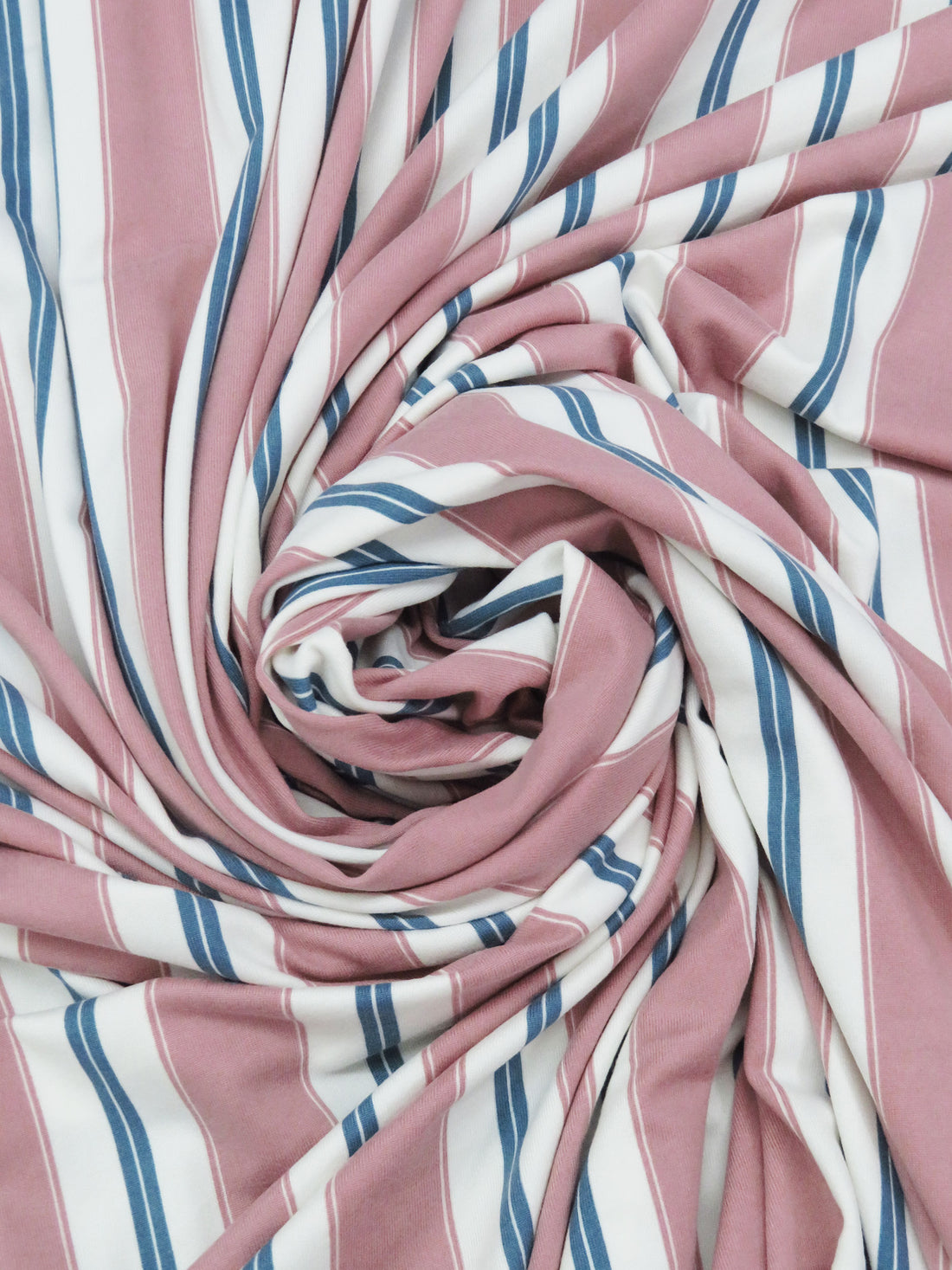 Turkish Rose/White/Moroccan Blue Polyester/Lycra Vertical Stripe Print Double Brushed Knit 60W