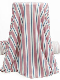 Turkish Rose/White/Moroccan Blue Polyester/Lycra Vertical Stripe Print Double Brushed Knit 60W