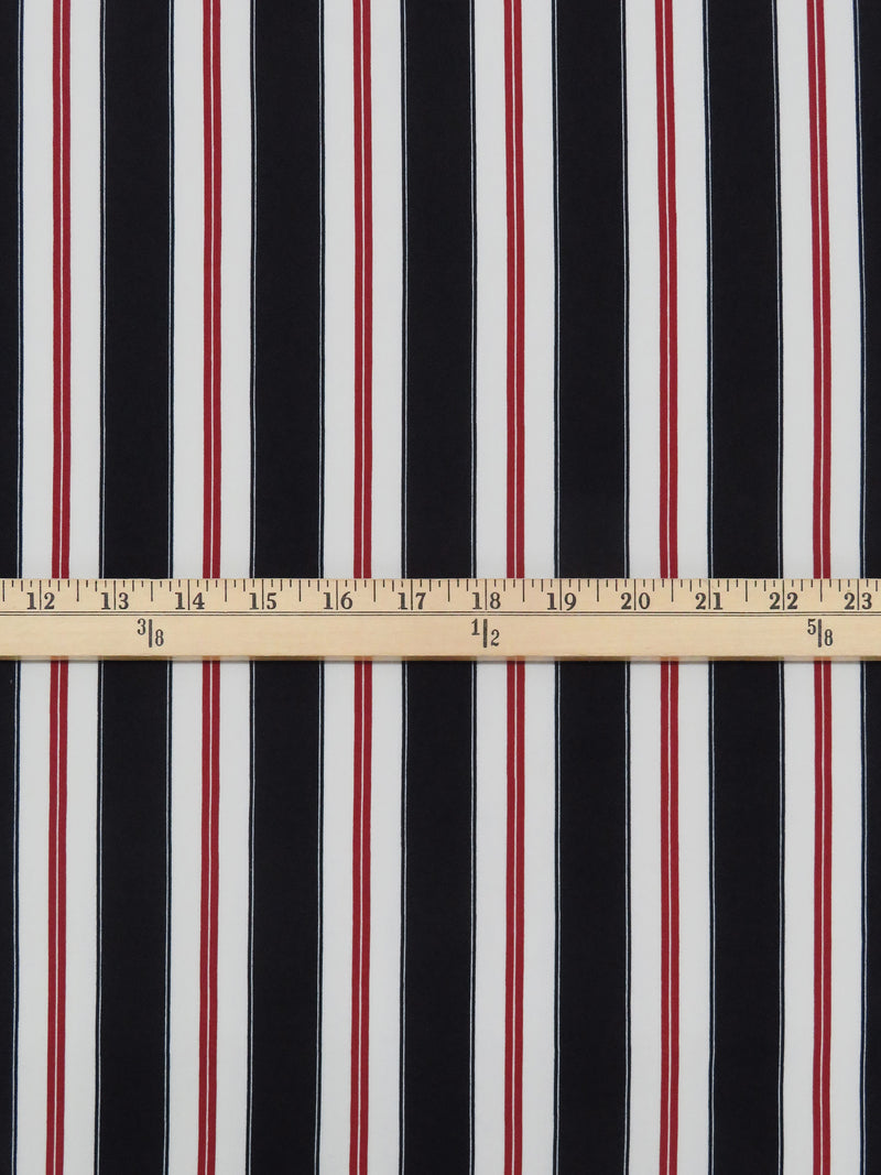 Cool Black/White/Ruby Polyester/Lycra Vertical Stripe Print Double Brushed Knit 62W