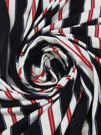 Cool Black/White/Ruby Polyester/Lycra Vertical Stripe Print Double Brushed Knit 62W