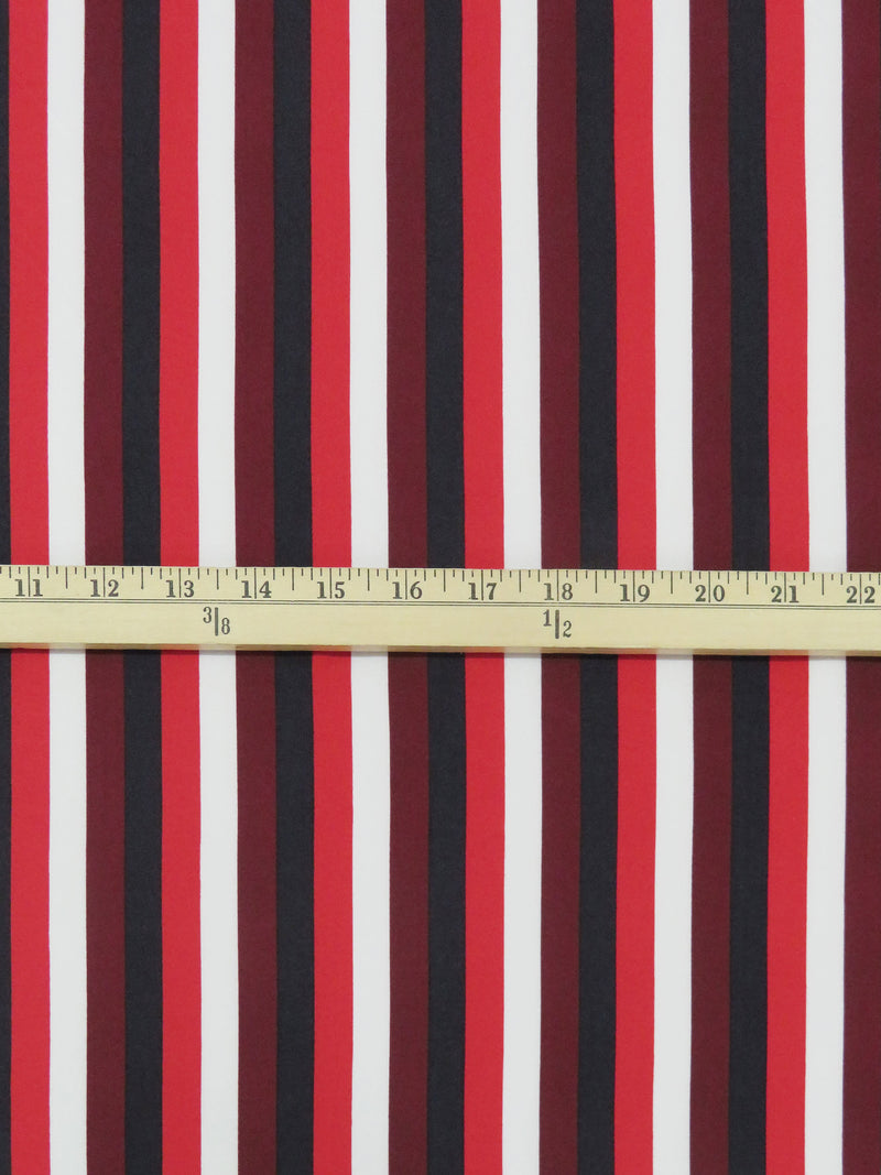 Dark Burgundy/White/Cherry/Black Polyester/Lycra Vertical Stripe Print Double Brushed Knit 58W