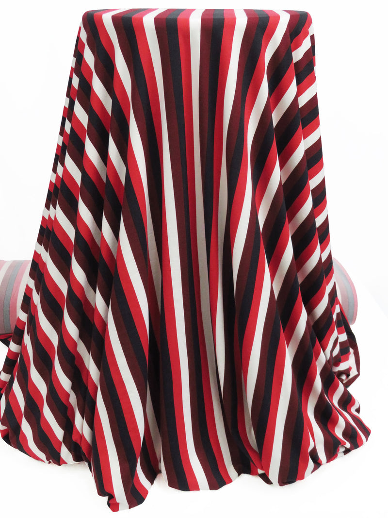 Dark Burgundy/White/Cherry/Black Polyester/Lycra Vertical Stripe Print Double Brushed Knit 58W