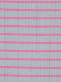 Muted Cornflower/Taffy Pink Polyester/Lycra Horizontal Stripe Rib Knit 54W