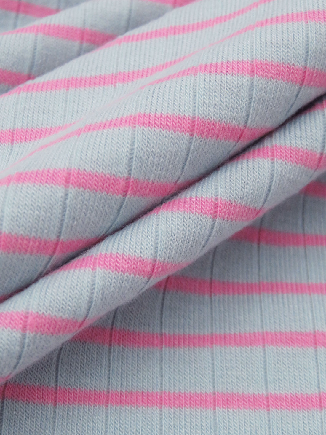 Muted Cornflower/Taffy Pink Polyester/Lycra Horizontal Stripe Rib Knit 54W