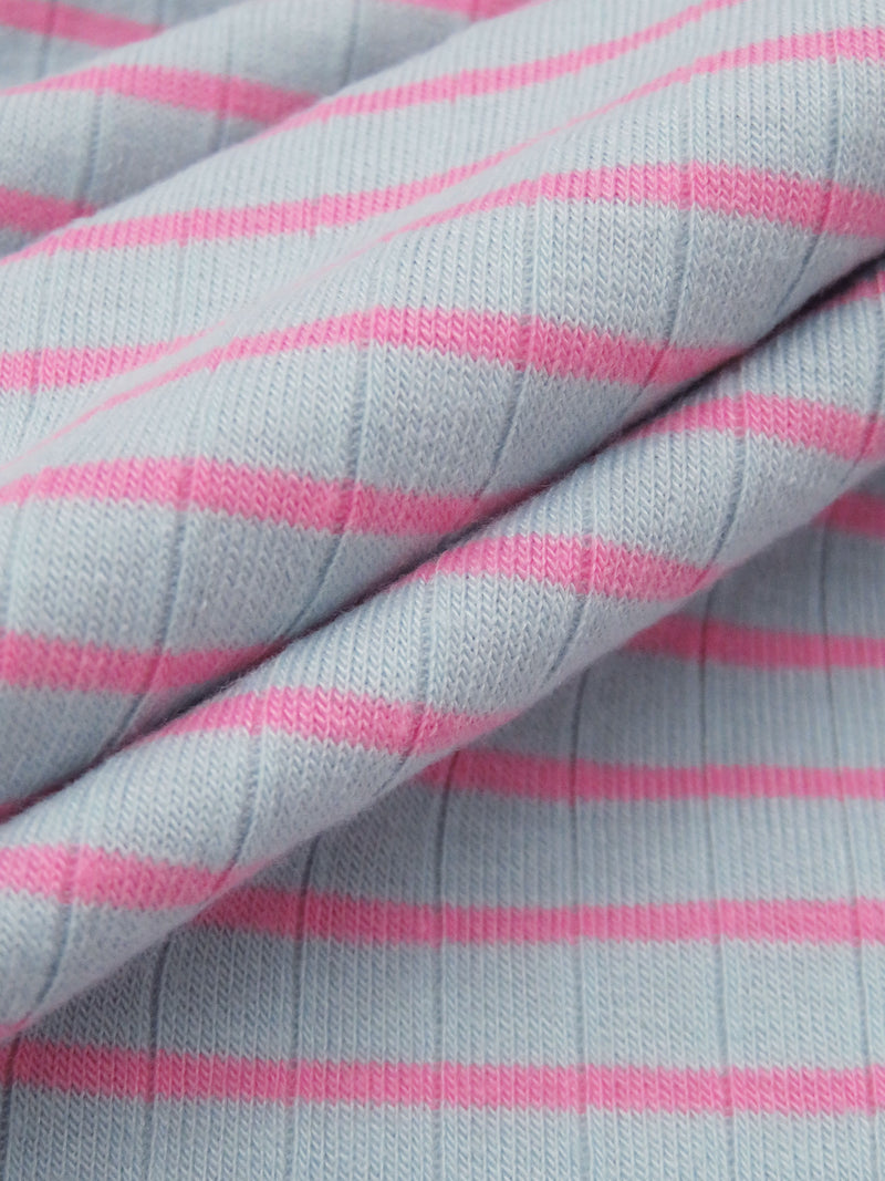 Muted Cornflower/Taffy Pink Polyester/Lycra Horizontal Stripe Rib Knit 54W