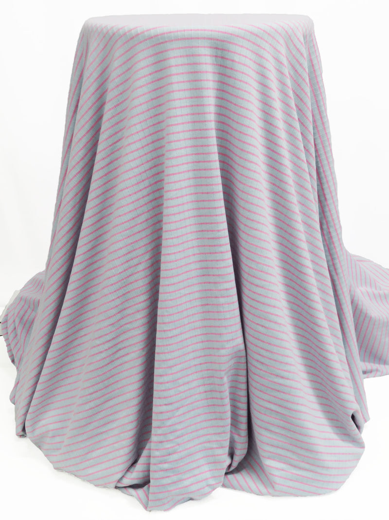 Muted Cornflower/Taffy Pink Polyester/Lycra Horizontal Stripe Rib Knit 54W