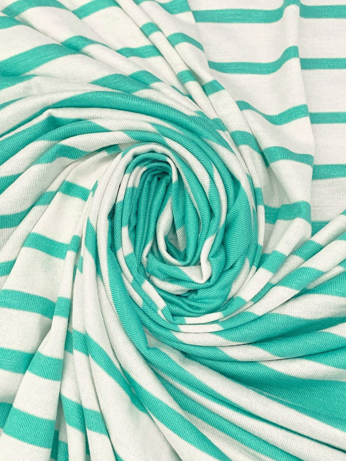 Ocean Green/Ivory Rayon/Lycra Horizontal Stripe Jersey Knit 60W