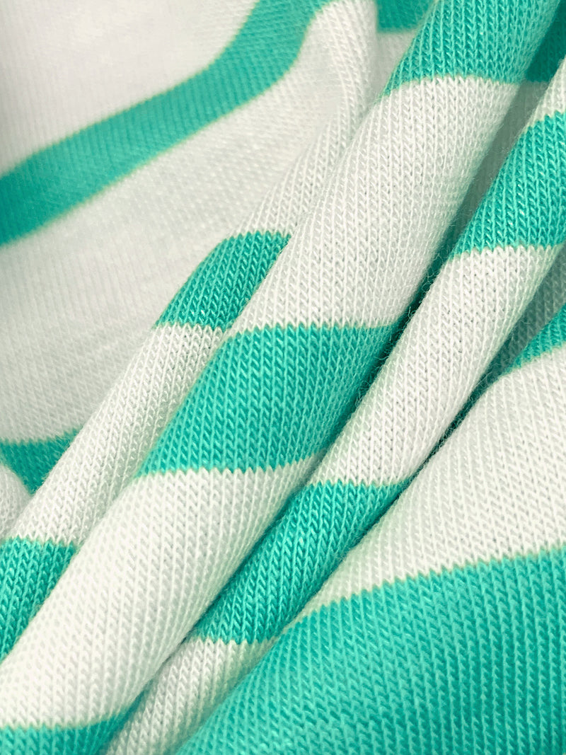 Ocean Green/Ivory Rayon/Lycra Horizontal Stripe Jersey Knit 60W