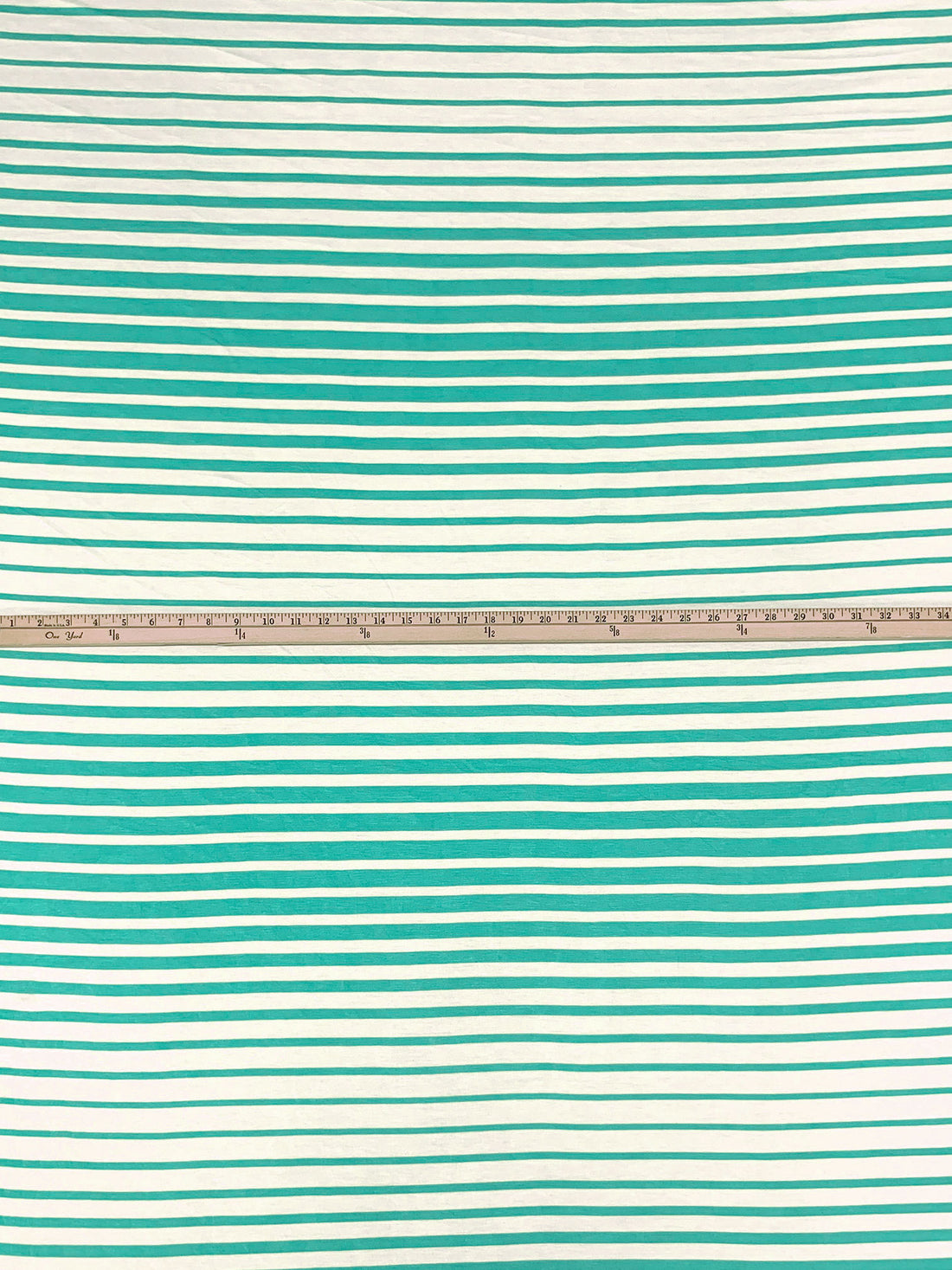 Ocean Green/Ivory Rayon/Lycra Horizontal Stripe Jersey Knit 60W