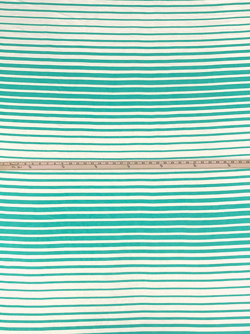 Ocean Green/Ivory Rayon/Lycra Horizontal Stripe Jersey Knit 60W