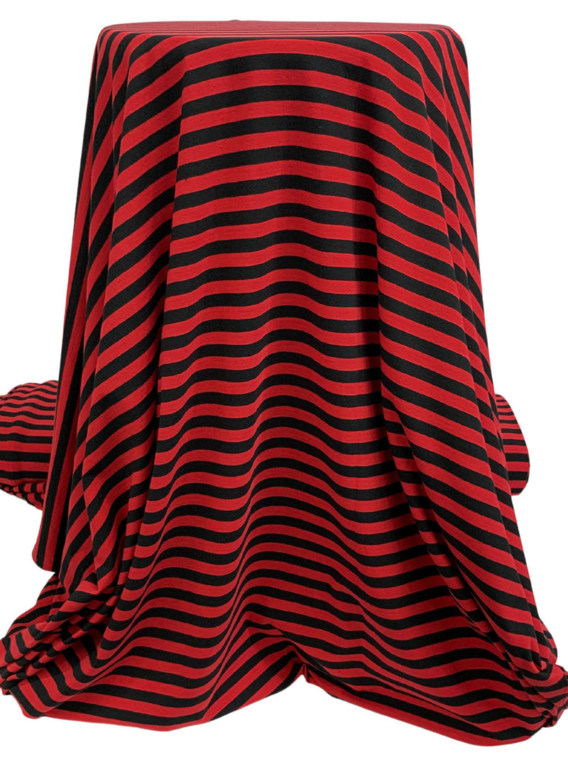 Claret Rose Red/Black Cotton/Lycra Horizontal Stripe Jersey Knit 60W