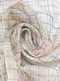 White/Yellow/Blue/Multi Cotton/Silk Plaid Weave Sheer Woven 54W