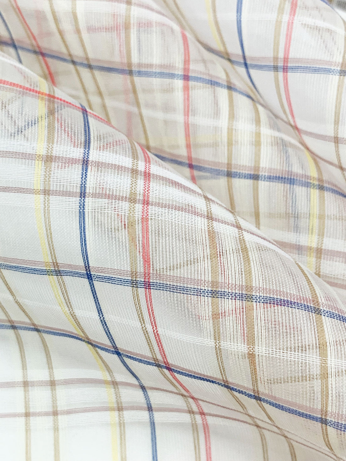 White/Yellow/Blue/Multi Cotton/Silk Plaid Weave Sheer Woven 54W