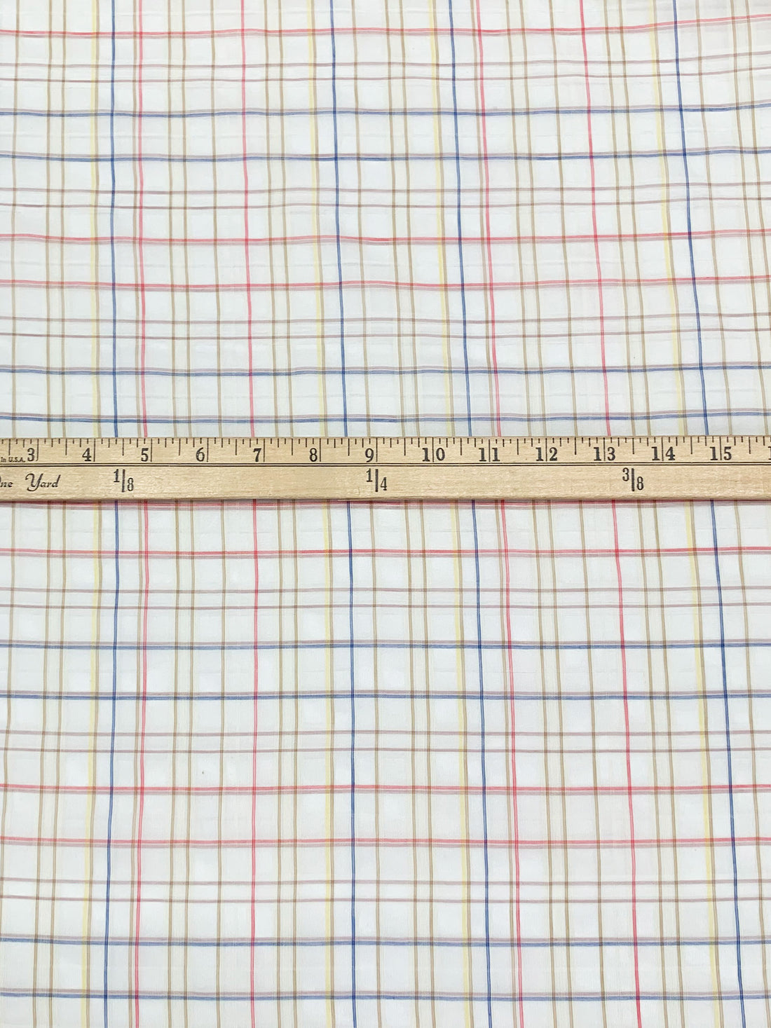 White/Yellow/Blue/Multi Cotton/Silk Plaid Weave Sheer Woven 54W
