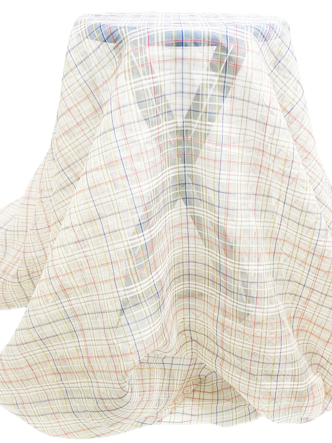White/Yellow/Blue/Multi Cotton/Silk Plaid Weave Sheer Woven 54W
