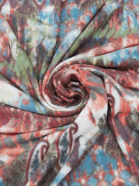 Tomato Red/Sky Blue/Fern/Multi Polyester/Lycra Ornate Paisley Stripe On Tie-Dye Print Brushed Sweater Knit 54W