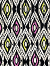 Black/Royal Fuchsia/Yellow 100% Rayon Abstract Ogee Print Crinkle Challis 52W