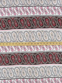 Brink Pink/Stone Beige/White/Multi Rayon/Metallic Horizontal Paisley Stripe Print On Vertical Metallic Stripe Crinkle Challis 52W