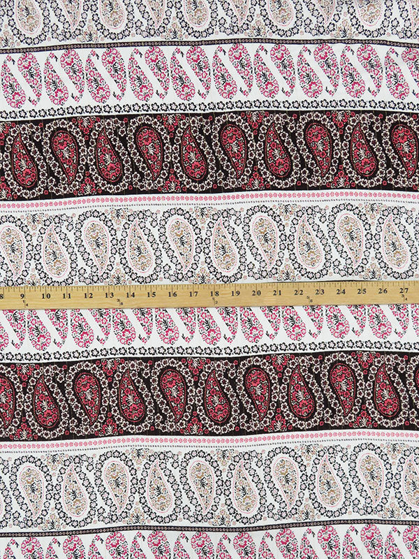 Brink Pink/Stone Beige/White/Multi Rayon/Metallic Horizontal Paisley Stripe Print On Vertical Metallic Stripe Crinkle Challis 52W