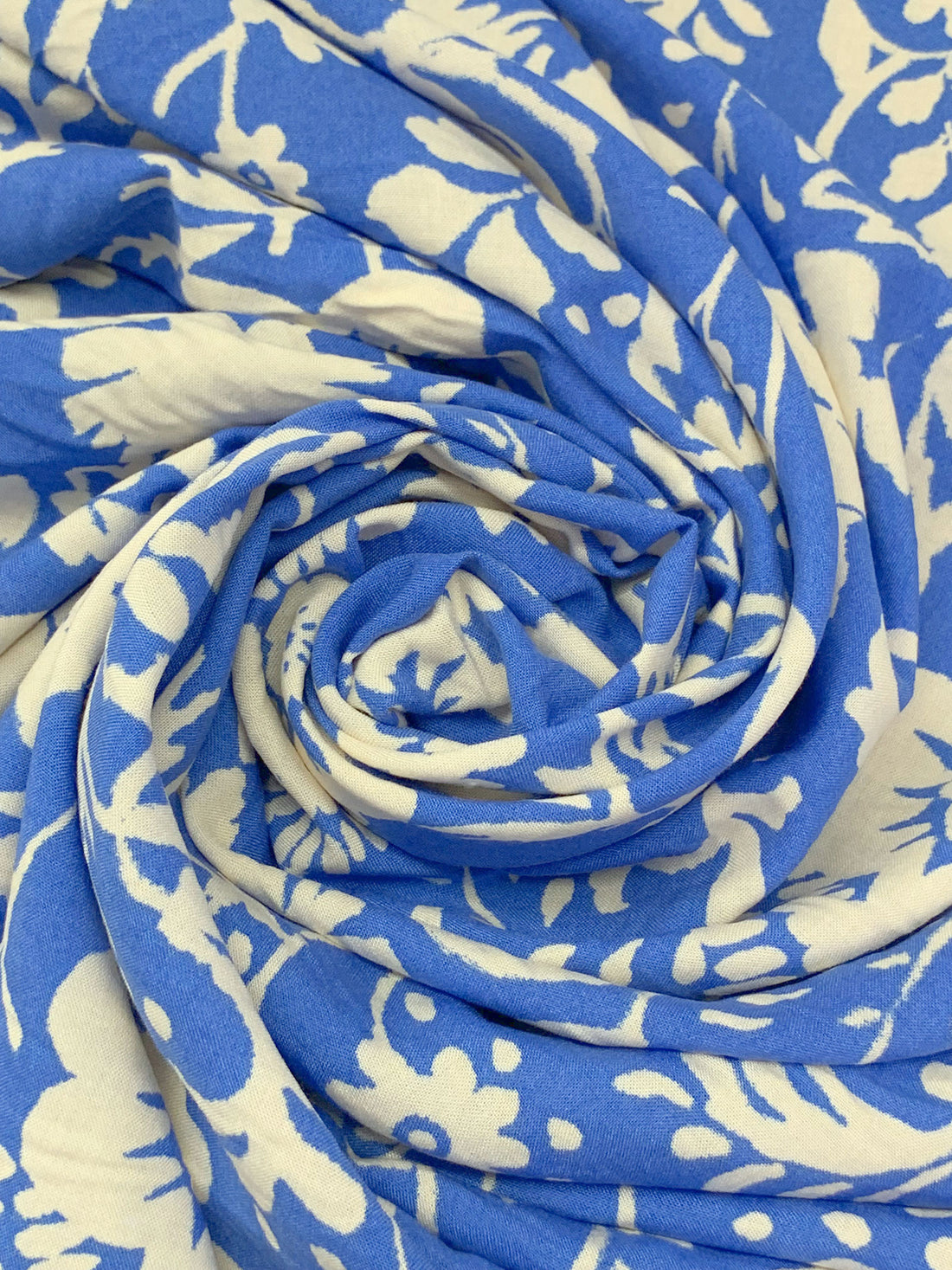 French Blue/Off-White 100% Rayon Floral Print Challis 56W