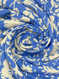 French Blue/Off-White 100% Rayon Floral Print Challis 56W
